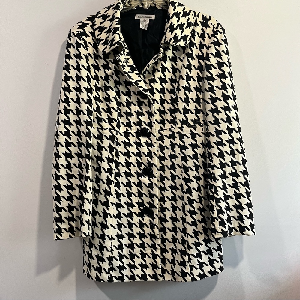 Susan Bristol Black and White Houndstooth Pea Coat women’s medium